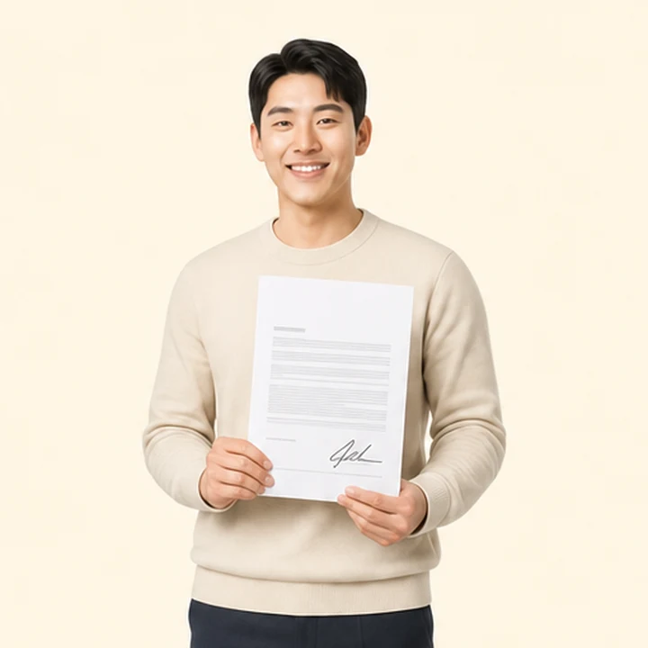 현대 소나타 저신용장기렌트카 서면 견적서를 들고 있는 고객